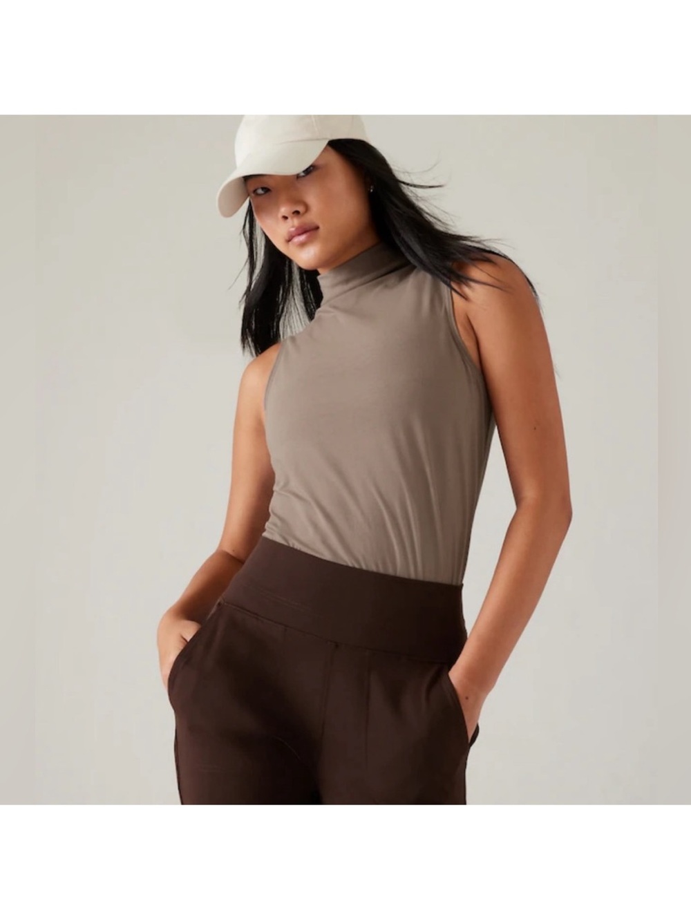 Athleta Outbound II Mock Neck Tank Top Mauve Brown Sleeveless XS